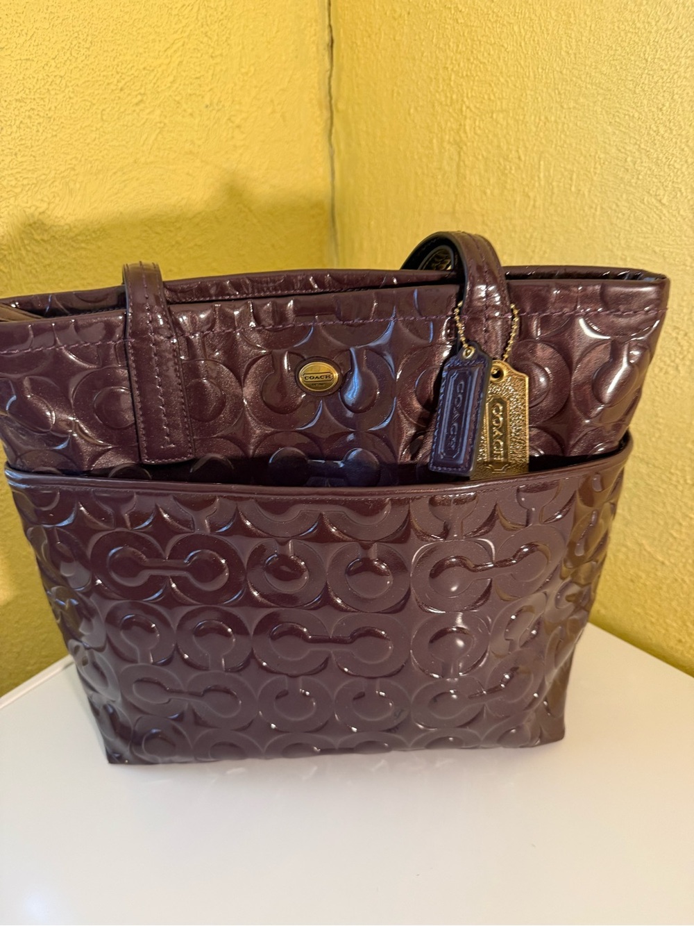 Coach Patent Embossed Tote in Plum